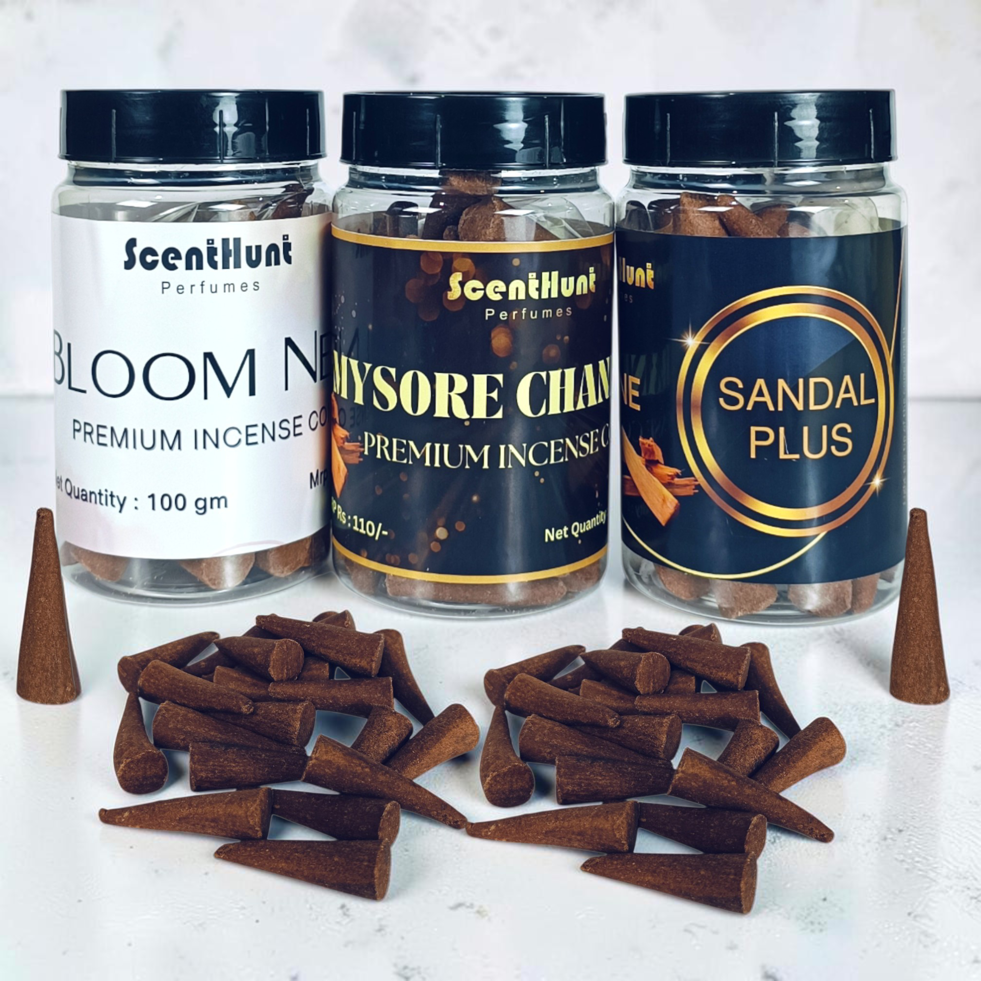 Bloom Nest, Mysore Chandan & Sandal Plus Premium Incense Cones Combo 100g x 3 Pack