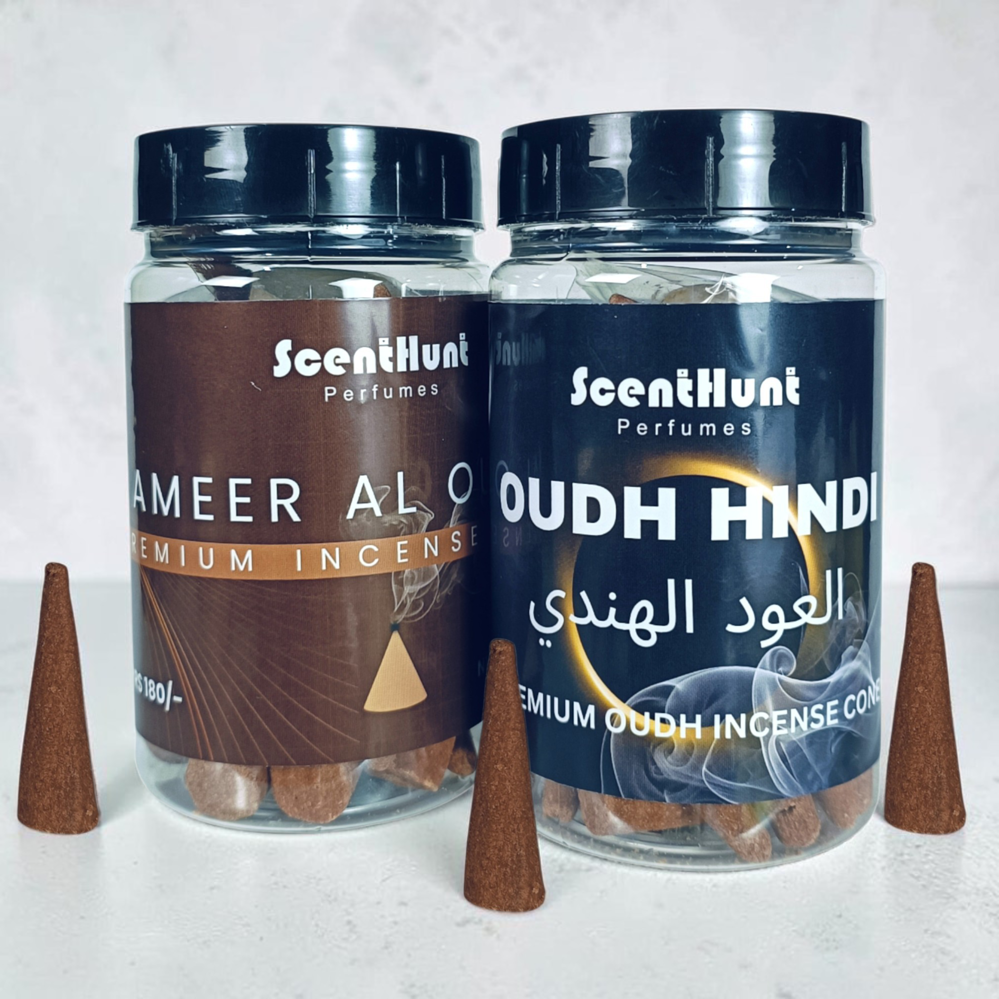 Oudh Hindi & Ameer Al Oudh Combo Premium Incense Cones 100g x 2 Pack