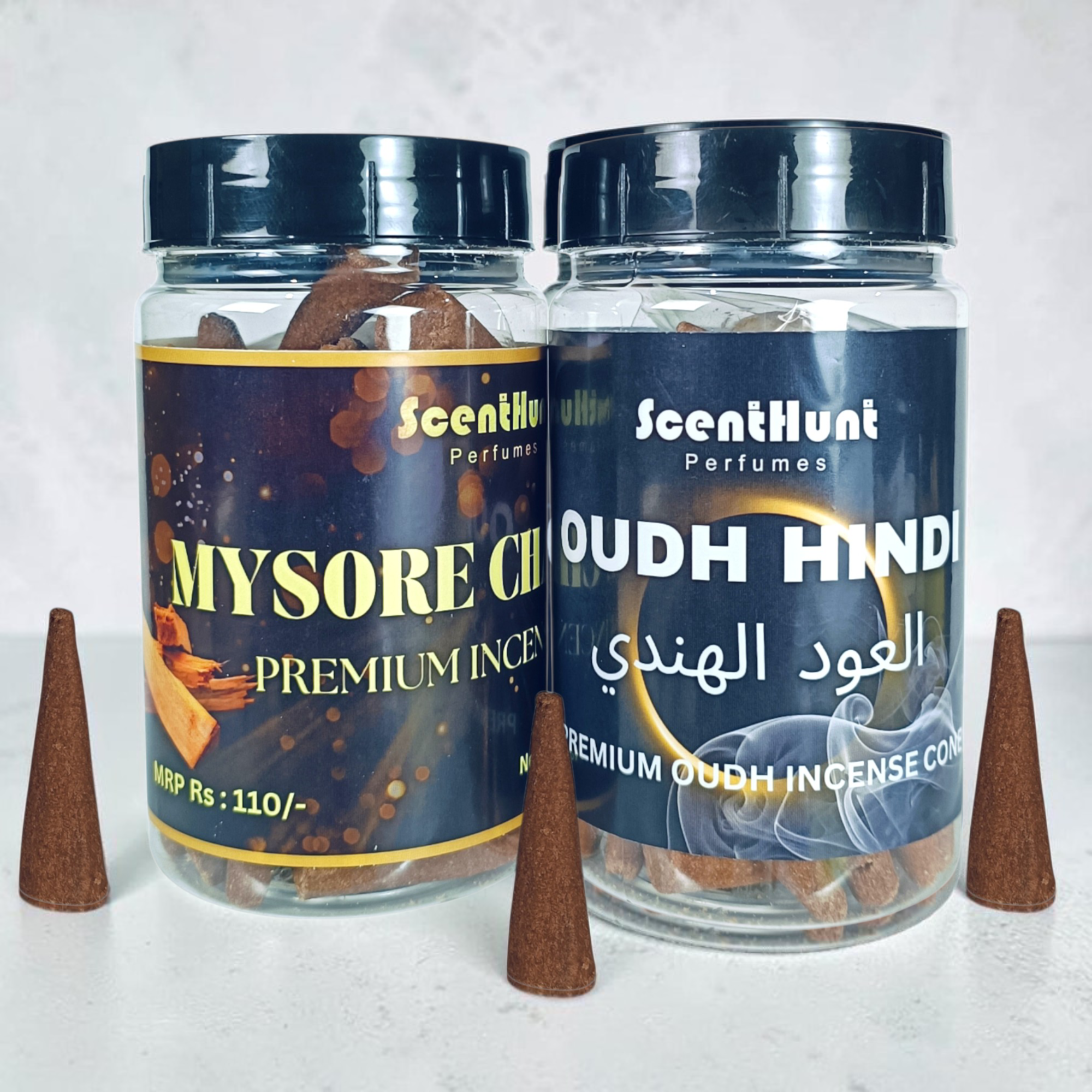 Oudh Hindi & Mysore Chandan Combo Premium Incense Cones 100g x 2 Pack